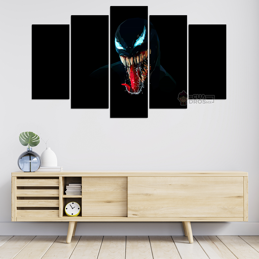 Cuadro Decorativo Venom Fondo Negro Digital Art Marvel 100x60cm 5pzs Cuadros MX