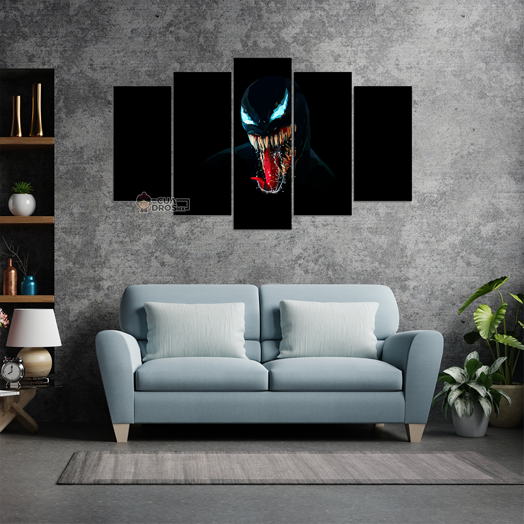 Cuadro Decorativo Venom Fondo Negro Digital Art Marvel 100x60cm 5pzs Cuadros MX