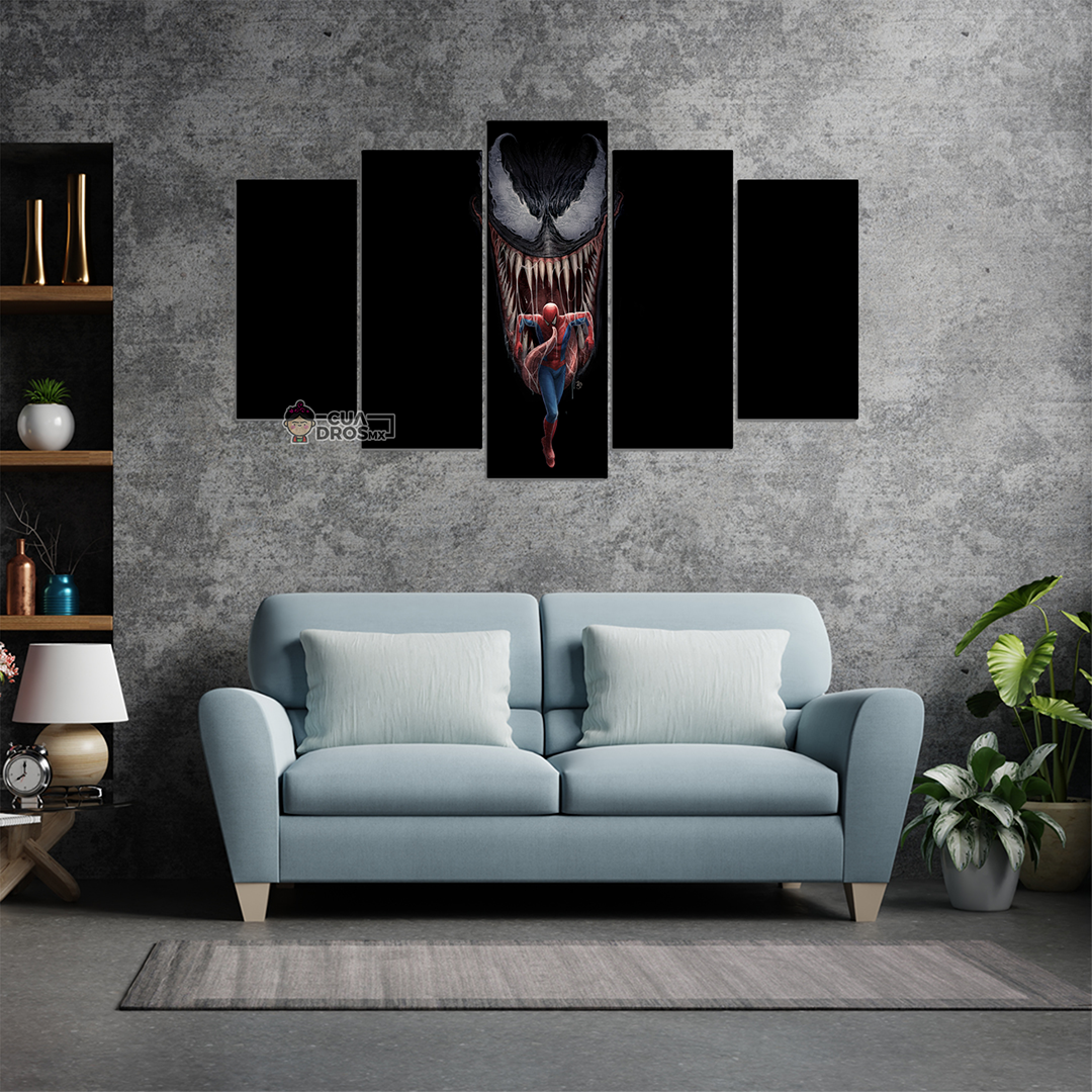 Cuadro Decorativo Venom Spiderman Digital Art Marvel 100x60cm 5pzs Cuadros MX