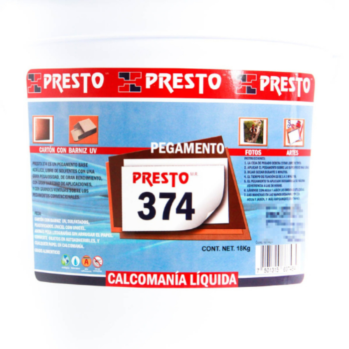 Pegamento para calcomania líquida Cartón presto cubeta 4 kg