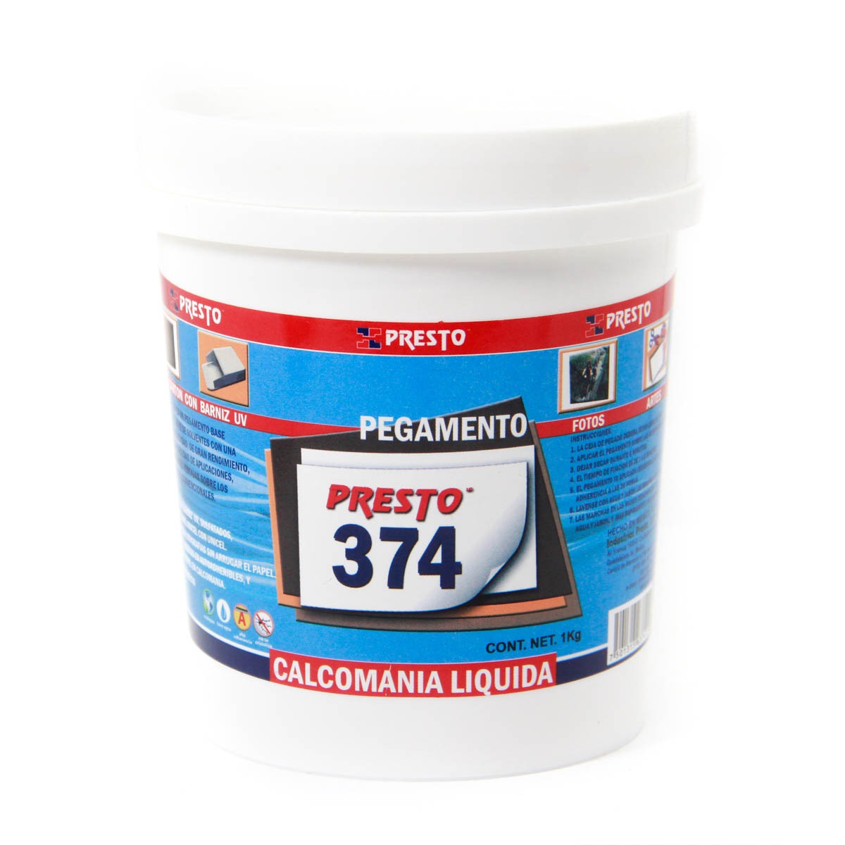 Pegamento para calcomania líquida Cartón presto cubeta 1 kg