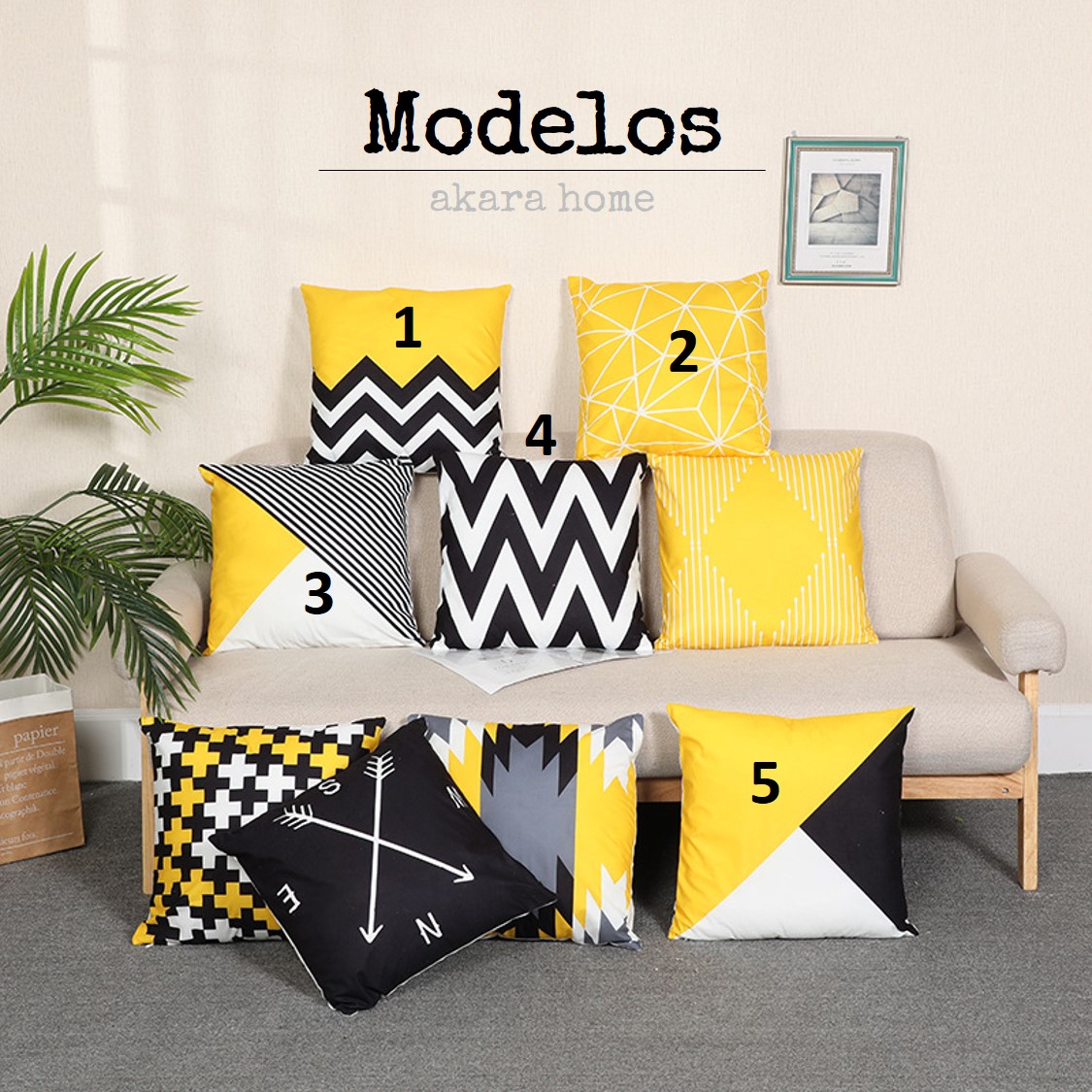 Funda para Cojín Decorativo Geométrico Nórdico, Amarillo Modelo No.2