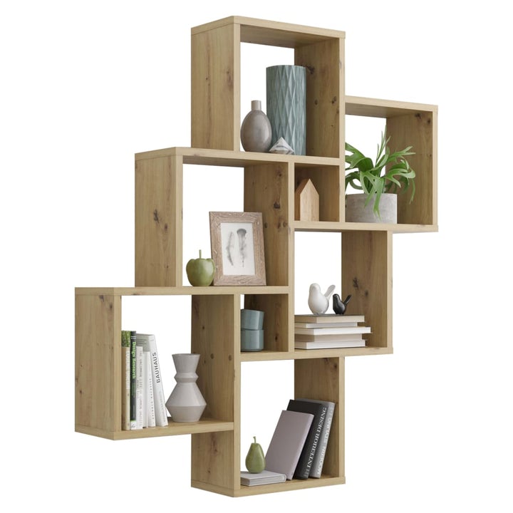 Repisa Flotante Minimalista 6 Cubos Roble Artesanal