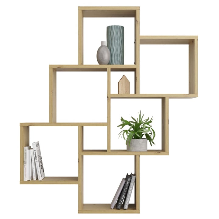 Repisa Flotante Minimalista 6 Cubos Roble Artesanal