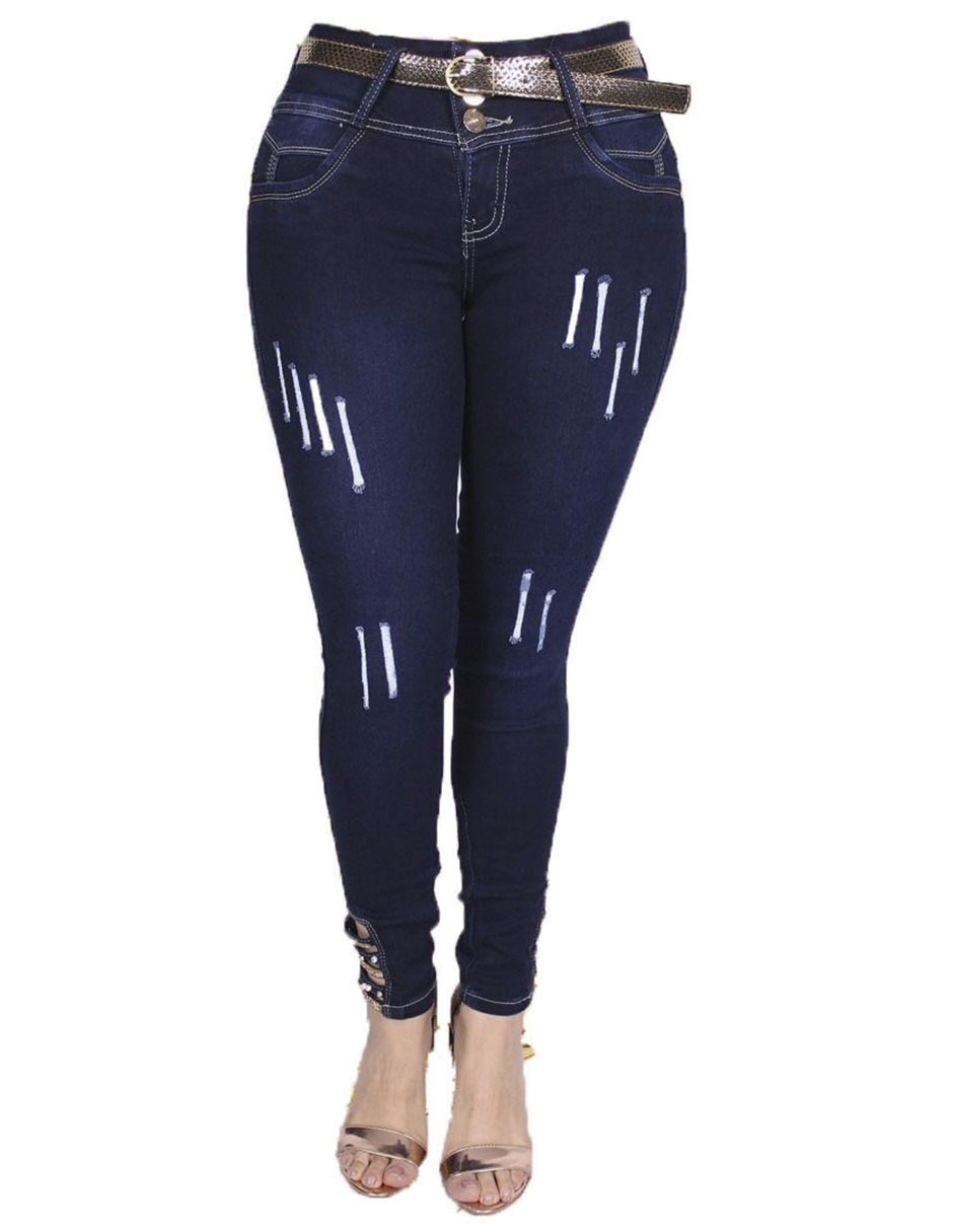 Jeans rasgados rotos pantalón mezclilla colombianos destrucción skinny stretch Bombón azul