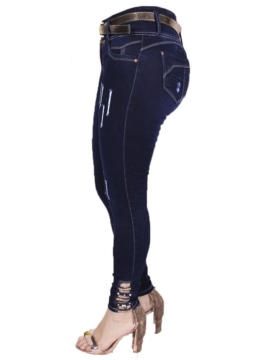 Jeans rasgados rotos pantalón mezclilla colombianos destrucción skinny stretch Bombón azul