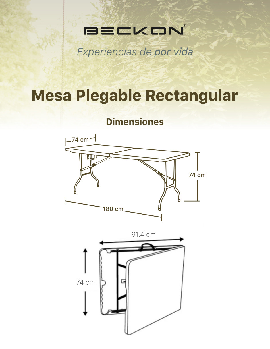 Mesa plegable Polietileno 1.8M tipo portafolio heavy duty Beckon