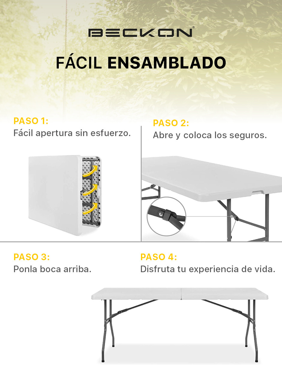 Mesa plegable Polietileno 1.8M tipo portafolio heavy duty Beckon