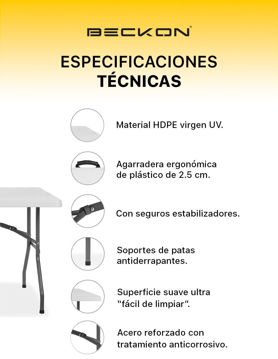 Set de Mesa plegable Polietileno 1.8M + 4 sillas plegables heavy duty Beckon