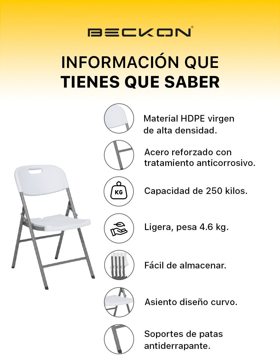 Set de Mesa plegable Polietileno 1.8M + 4 sillas plegables heavy duty Beckon