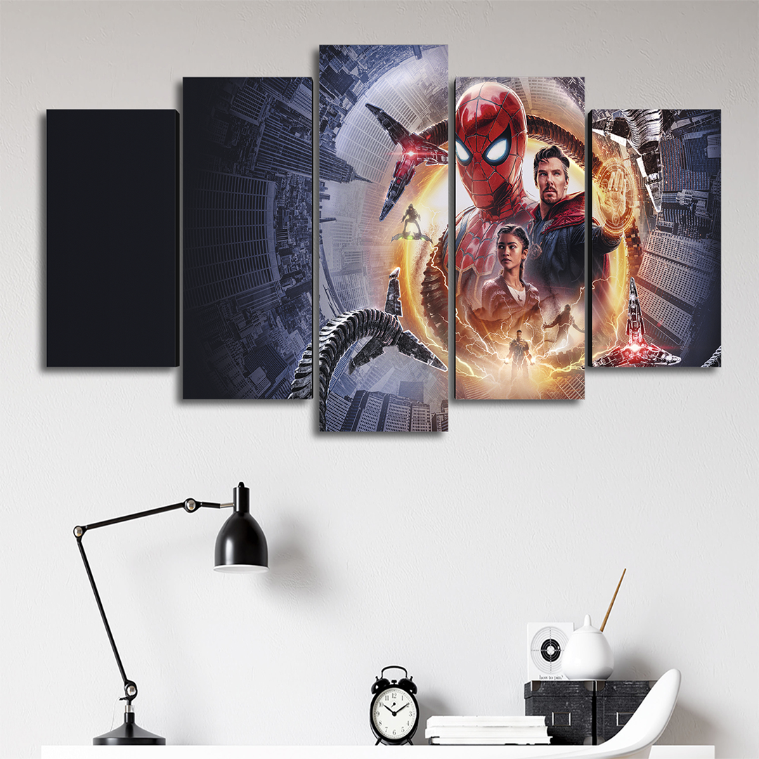Cuadro Decorativo Spiderman NWH Personajes Fondo Negro Marvel 100x60cm 5pzs Cuadros MX