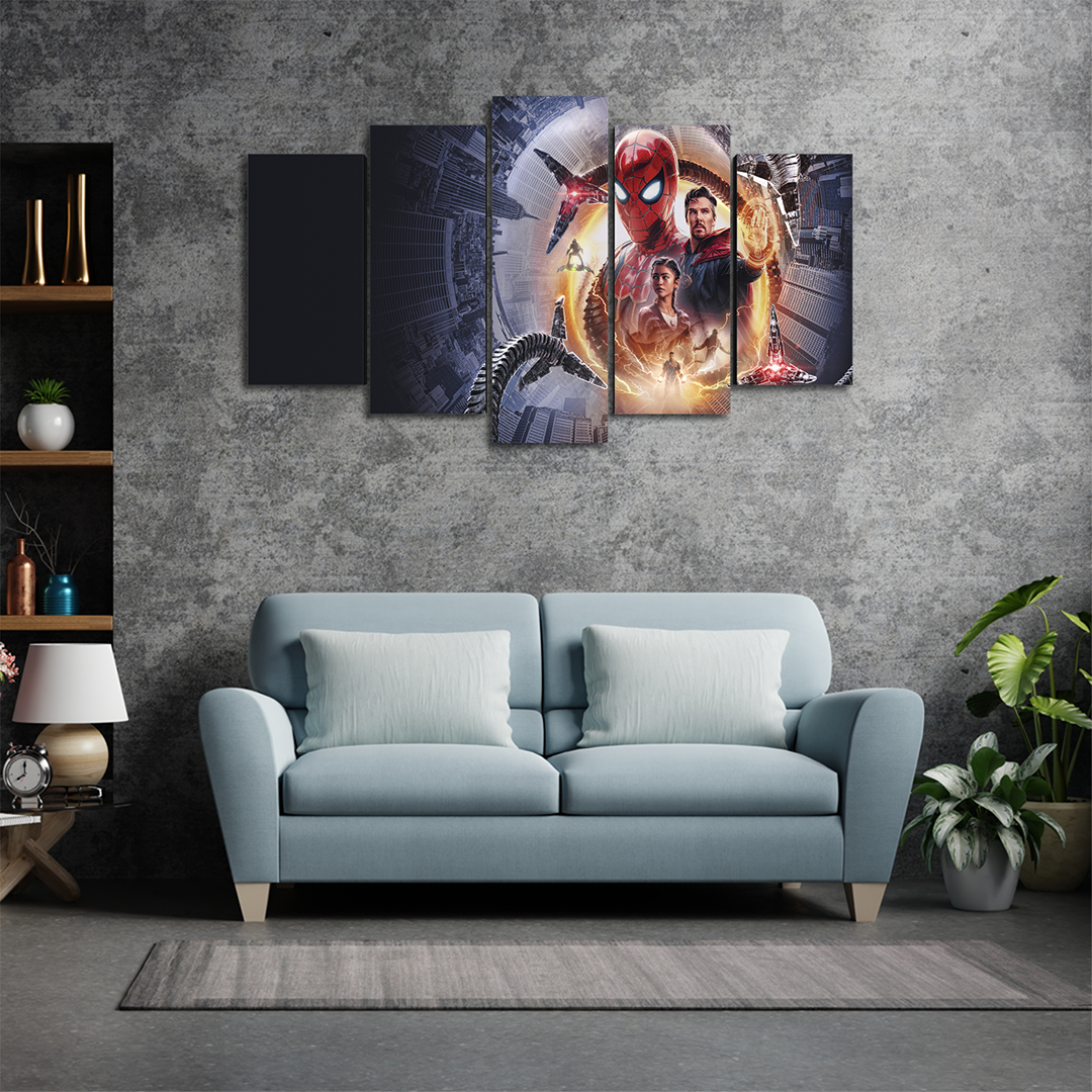 Cuadro Decorativo Spiderman NWH Personajes Fondo Negro Marvel 100x60cm 5pzs Cuadros MX