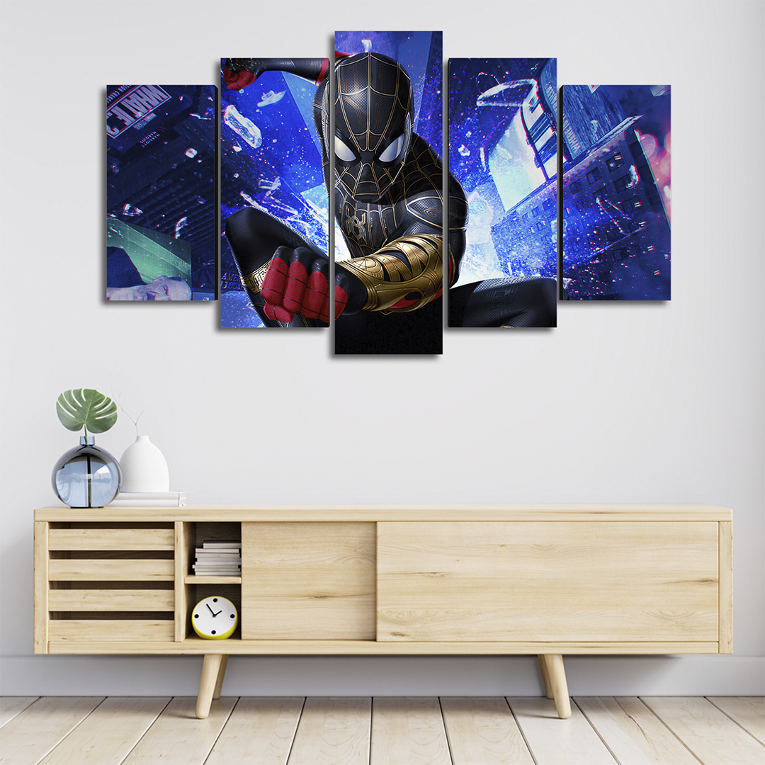 Cuadro Decorativo Spiderman Traje Negro/Dorado Marvel 100x60cm 5pzs Cuadros MX