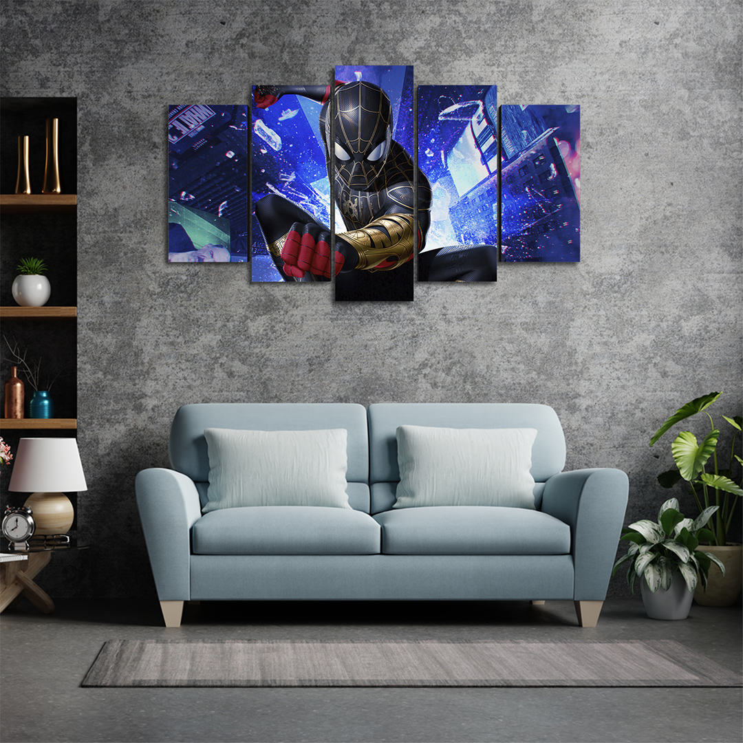 Cuadro Decorativo Spiderman Traje Negro/Dorado Marvel 100x60cm 5pzs Cuadros MX