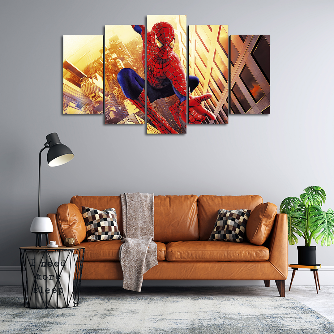 Cuadro Decorativo Spiderman Balanceándose Marvel 100x60cm 5pzs Cuadros MX