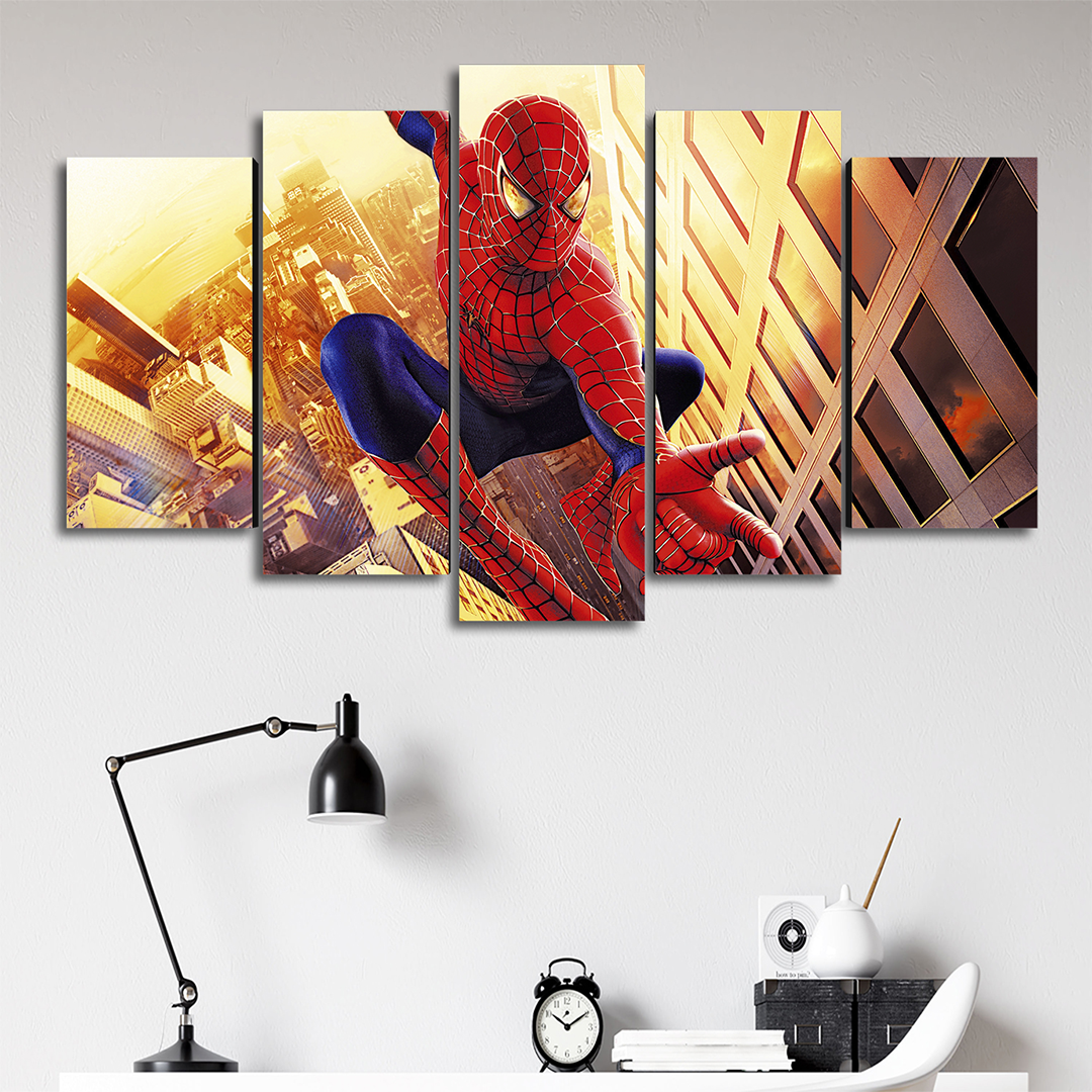 Cuadro Decorativo Spiderman Balanceándose Marvel 100x60cm 5pzs Cuadros MX