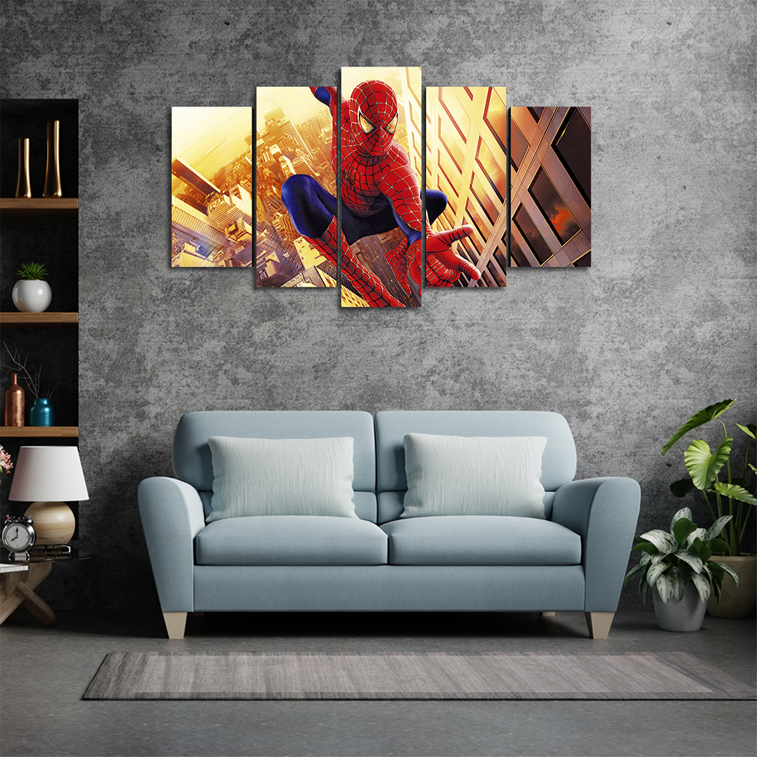 Cuadro Decorativo Spiderman Balanceándose Marvel 100x60cm 5pzs Cuadros MX