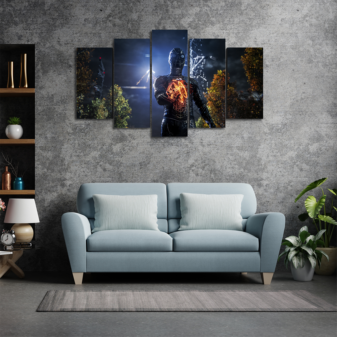 Cuadro Decorativo Spiderman NWH Traje Negro Electro Marvel 100x60cm 5pzs Cuadros MX