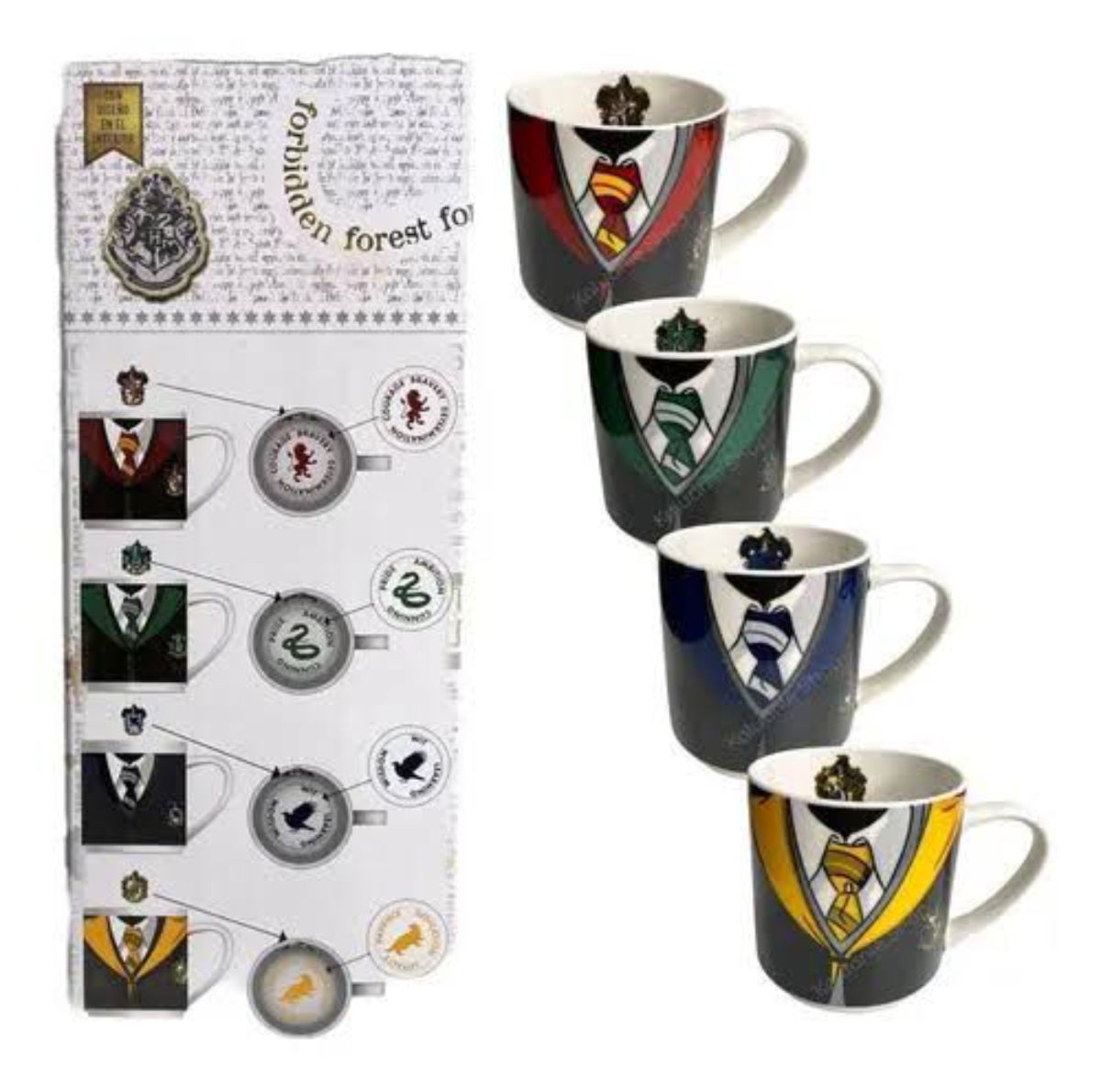 Set Harry Potter 4 Tarros Apilables 4 casas de Hogwarts Uniforme 330 ml Tazas Ceramica Gryffindor, Slytherin, Ravenclaw, Hufflepuff