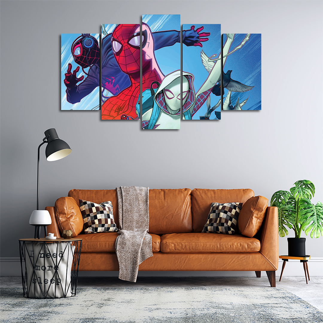Cuadro Decorativo Spiderman Un Nuevo Universo Personajes Marvel 100x60cm 5pzs Cuadros MX
