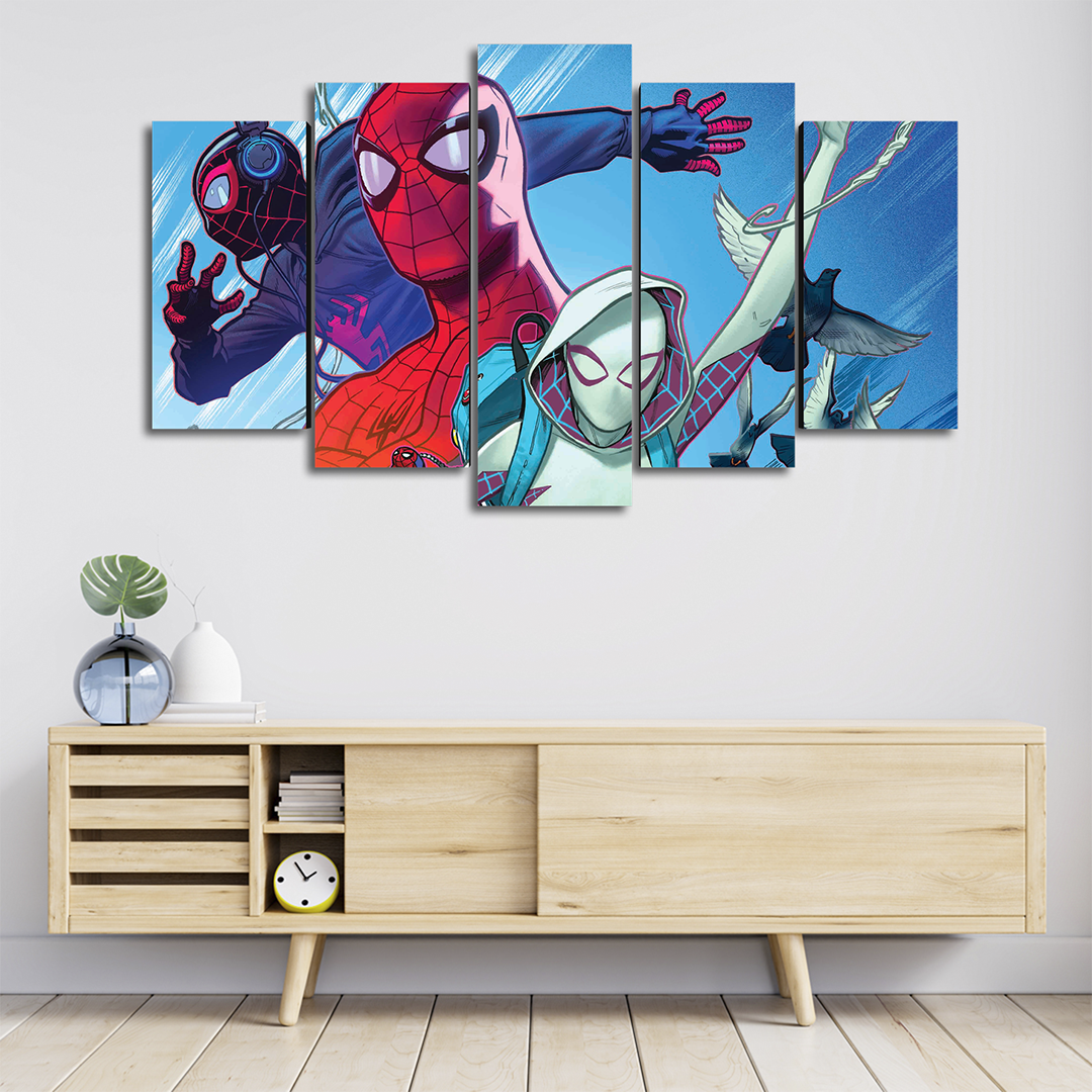 Cuadro Decorativo Spiderman Un Nuevo Universo Personajes Marvel 100x60cm 5pzs Cuadros MX