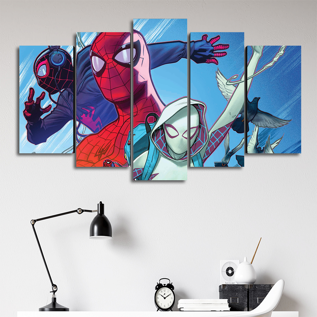 Cuadro Decorativo Spiderman Un Nuevo Universo Personajes Marvel 100x60cm 5pzs Cuadros MX
