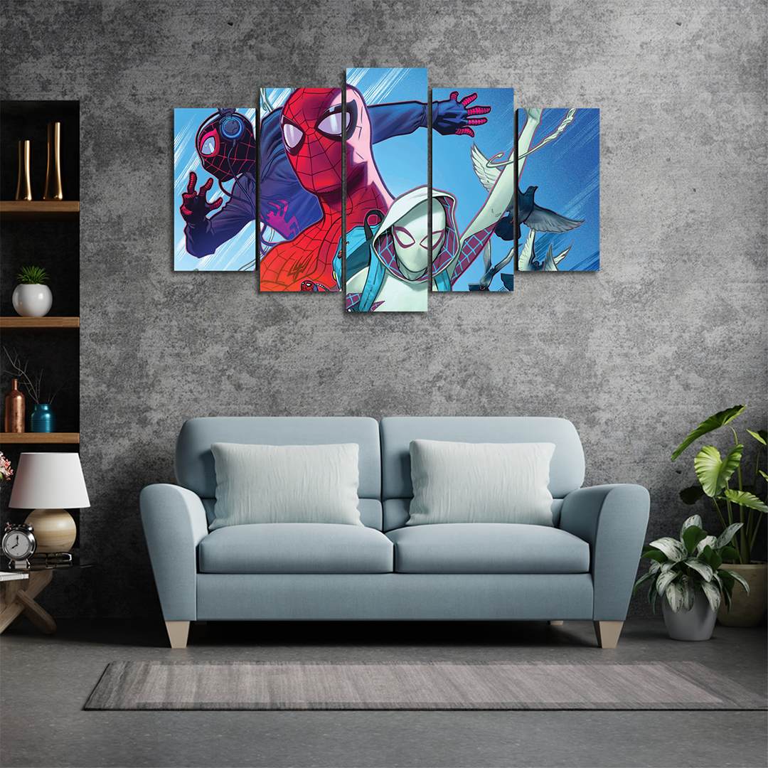 Cuadro Decorativo Spiderman Un Nuevo Universo Personajes Marvel 100x60cm 5pzs Cuadros MX