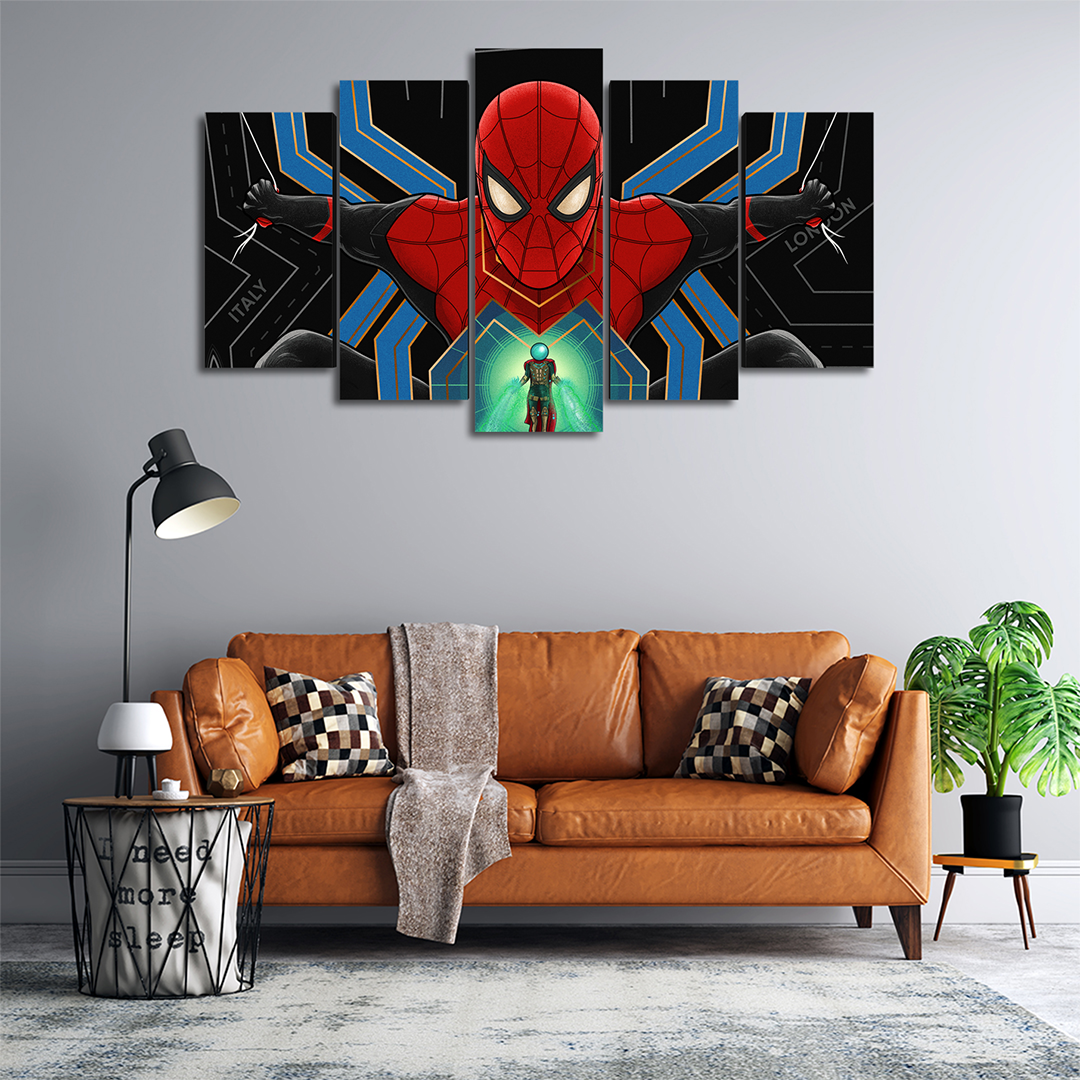 Cuadro Decorativo Spiderman Mysterio Caricatura Marvel 100x60cm 5pzs Cuadros MX