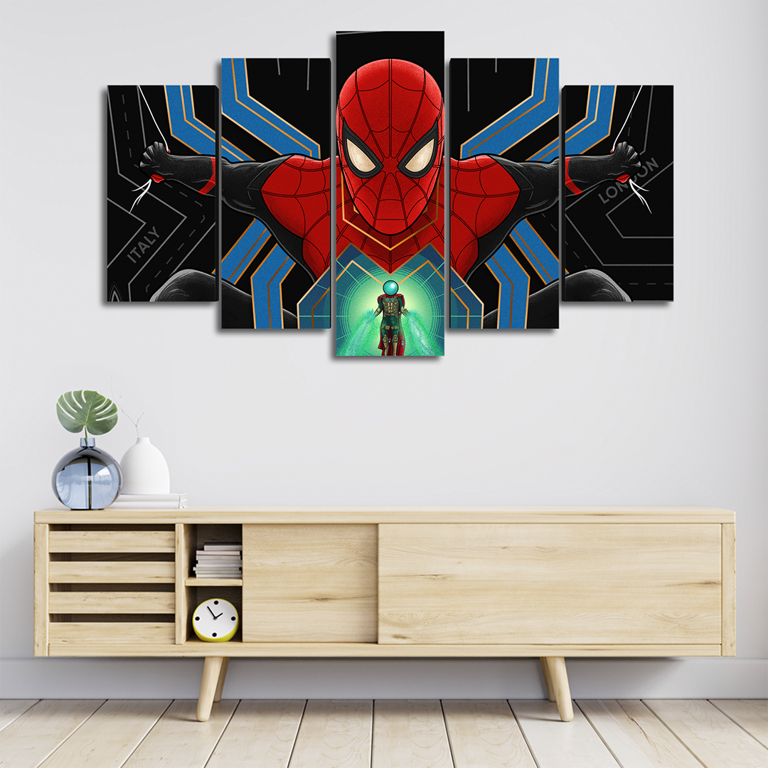 Cuadro Decorativo Spiderman Mysterio Caricatura Marvel 100x60cm 5pzs Cuadros MX