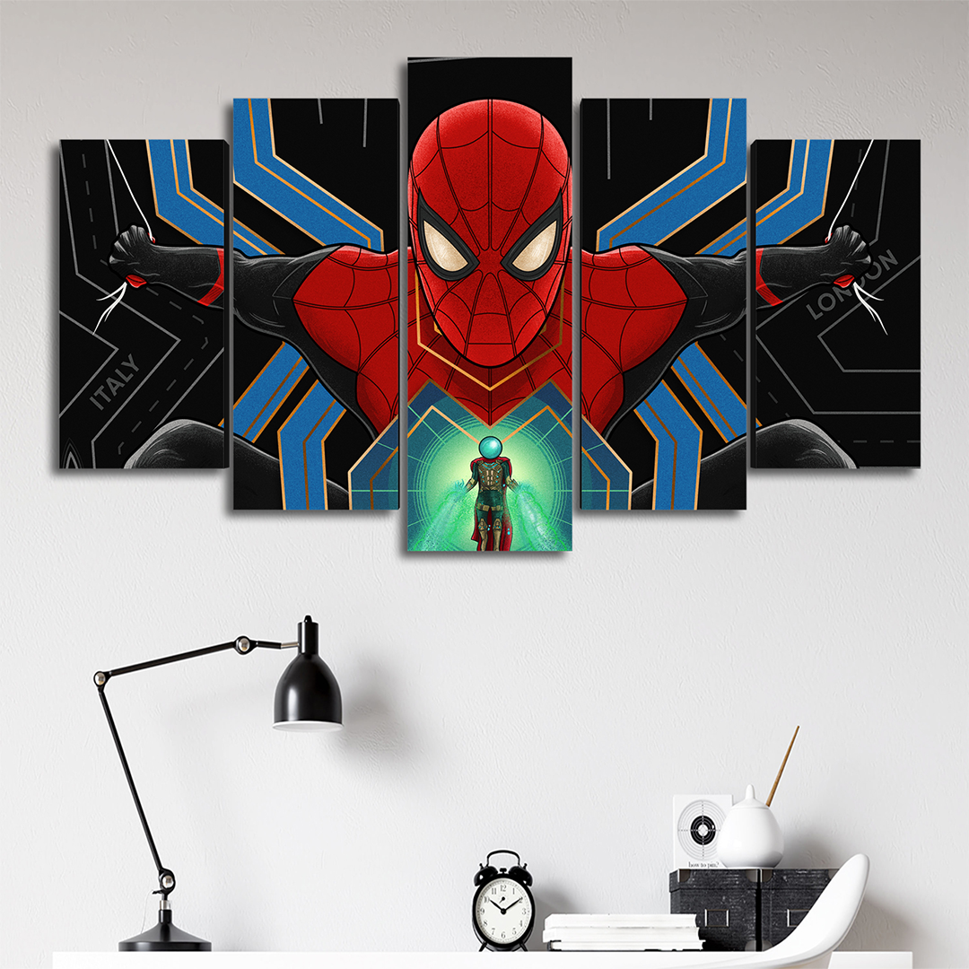Cuadro Decorativo Spiderman Mysterio Caricatura Marvel 100x60cm 5pzs Cuadros MX