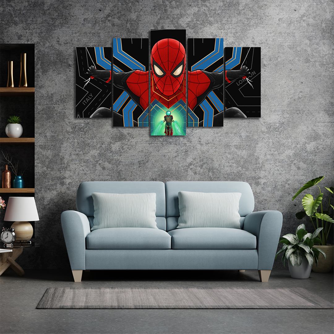 Cuadro Decorativo Spiderman Mysterio Caricatura Marvel 100x60cm 5pzs Cuadros MX