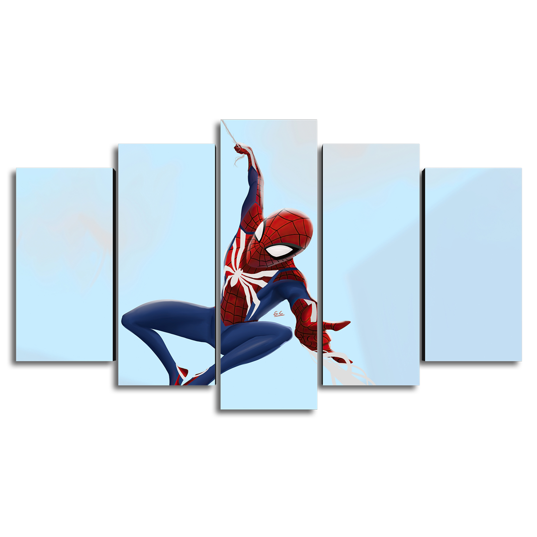Cuadro Decorativo Spiderman Caricatura Balanceándose Marvel 100x60cm 5pzs Cuadros MX