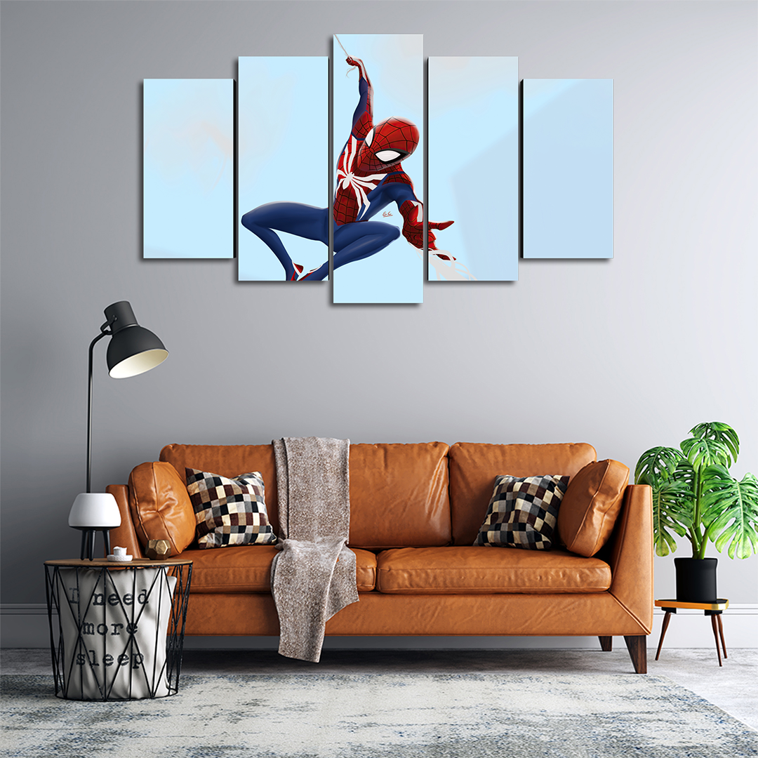 Cuadro Decorativo Spiderman Caricatura Balanceándose Marvel 100x60cm 5pzs Cuadros MX