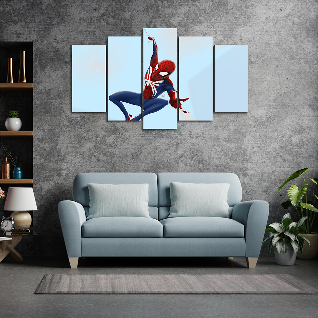 Cuadro Decorativo Spiderman Caricatura Balanceándose Marvel 100x60cm 5pzs Cuadros MX