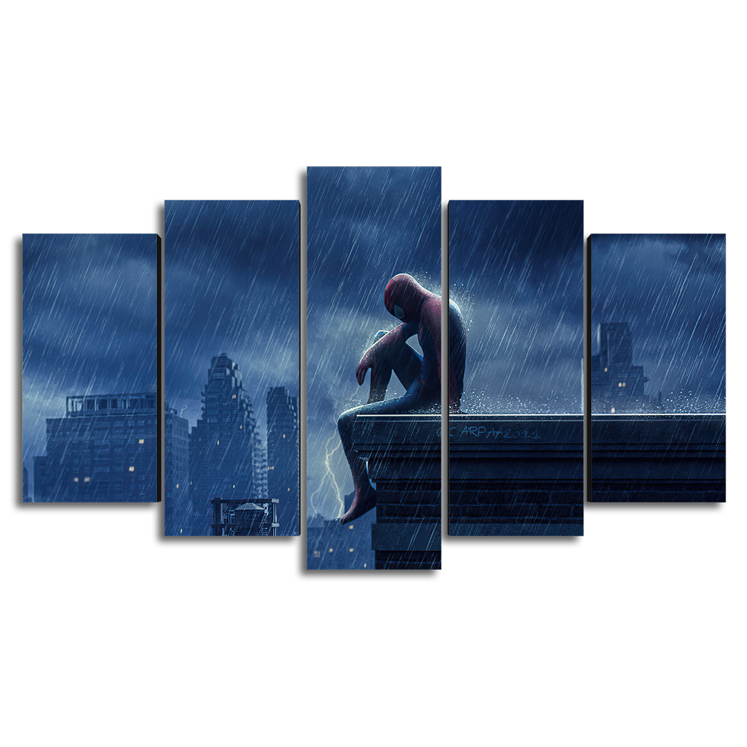 Cuadro Decorativo Spiderman Bajo la Lluvia Marvel 100x60cm 5pzs Cuadros MX