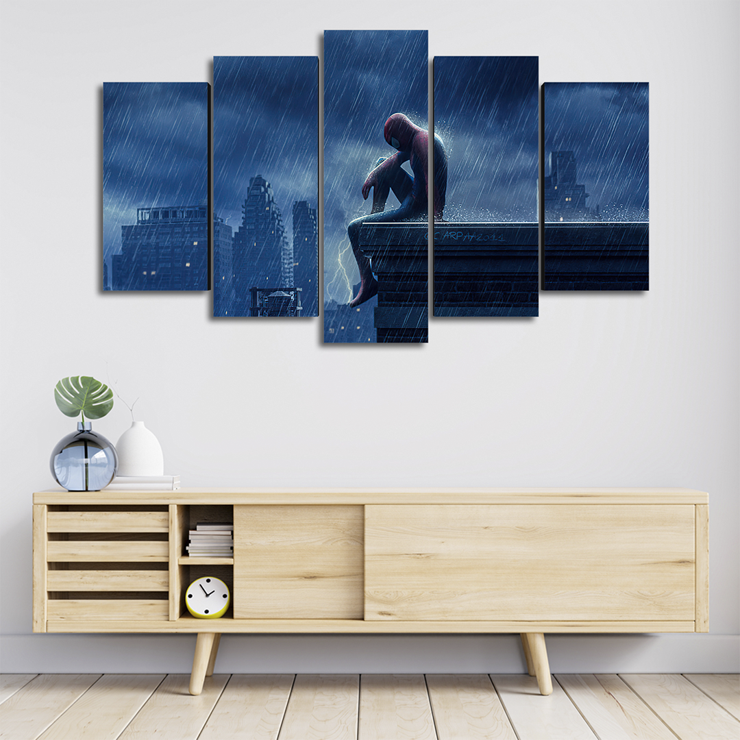 Cuadro Decorativo Spiderman Bajo la Lluvia Marvel 100x60cm 5pzs Cuadros MX