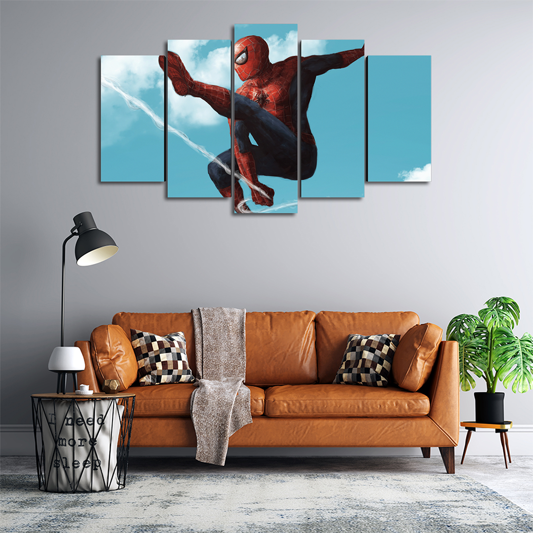 Cuadro Decorativo Spiderman Balanceándose Marvel 100x60cm 5pzs Cuadros MX