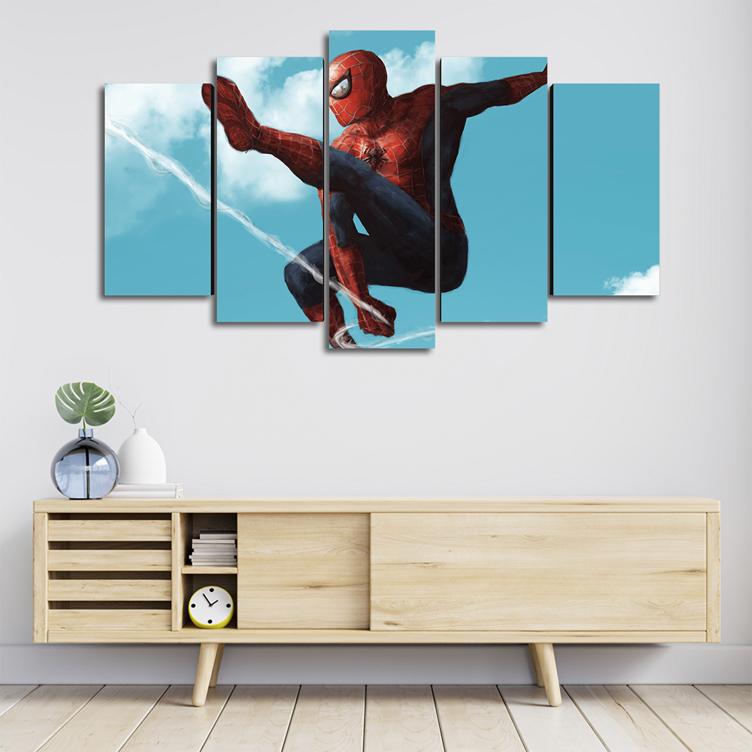 Cuadro Decorativo Spiderman Balanceándose Marvel 100x60cm 5pzs Cuadros MX