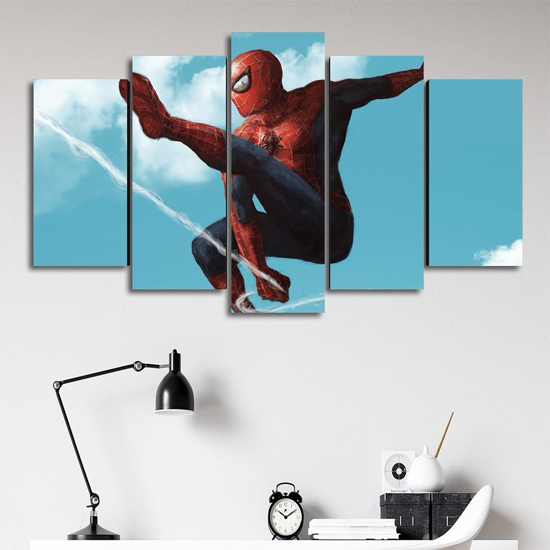 Cuadro Decorativo Spiderman Balanceándose Marvel 100x60cm 5pzs Cuadros MX