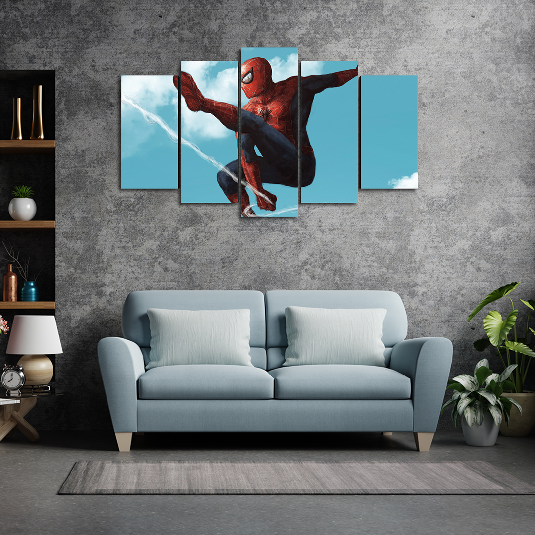Cuadro Decorativo Spiderman Balanceándose Marvel 100x60cm 5pzs Cuadros MX