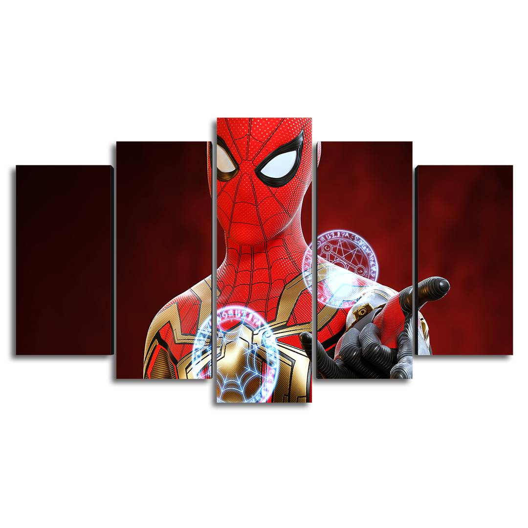 Cuadro Decorativo Spiderman NWH Rojo/Dorado Marvel 100x60cm 5pzs Cuadros MX
