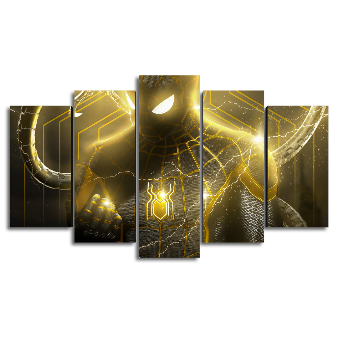 Cuadro Decorativo Spiderman NWH Traje Negro/Dorado Iluminado Marvel 100x60cm 5pzs Cuadros MX