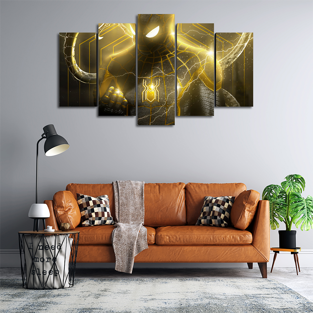 Cuadro Decorativo Spiderman NWH Traje Negro/Dorado Iluminado Marvel 100x60cm 5pzs Cuadros MX