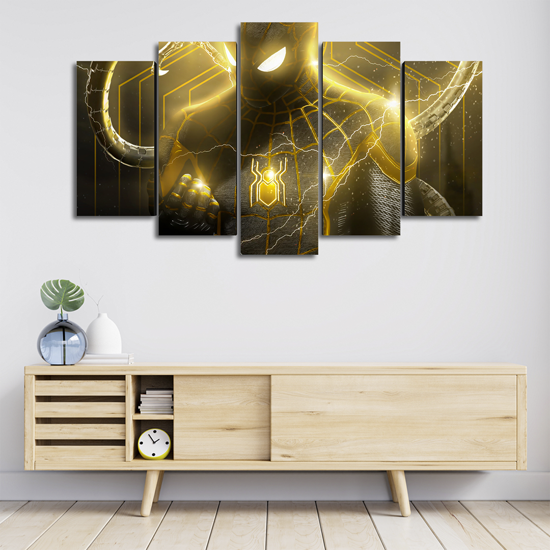 Cuadro Decorativo Spiderman NWH Traje Negro/Dorado Iluminado Marvel 100x60cm 5pzs Cuadros MX