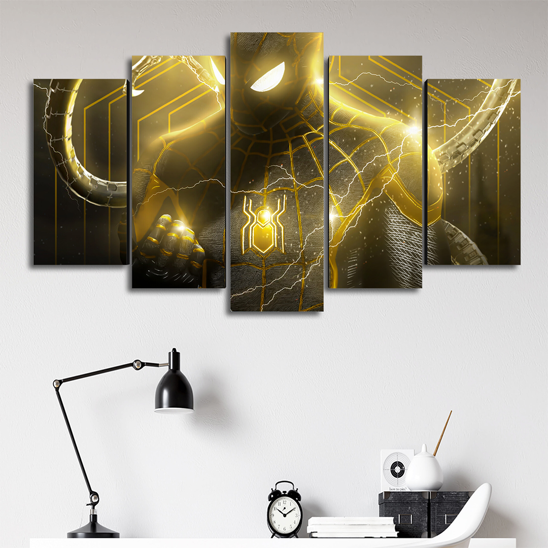 Cuadro Decorativo Spiderman NWH Traje Negro/Dorado Iluminado Marvel 100x60cm 5pzs Cuadros MX