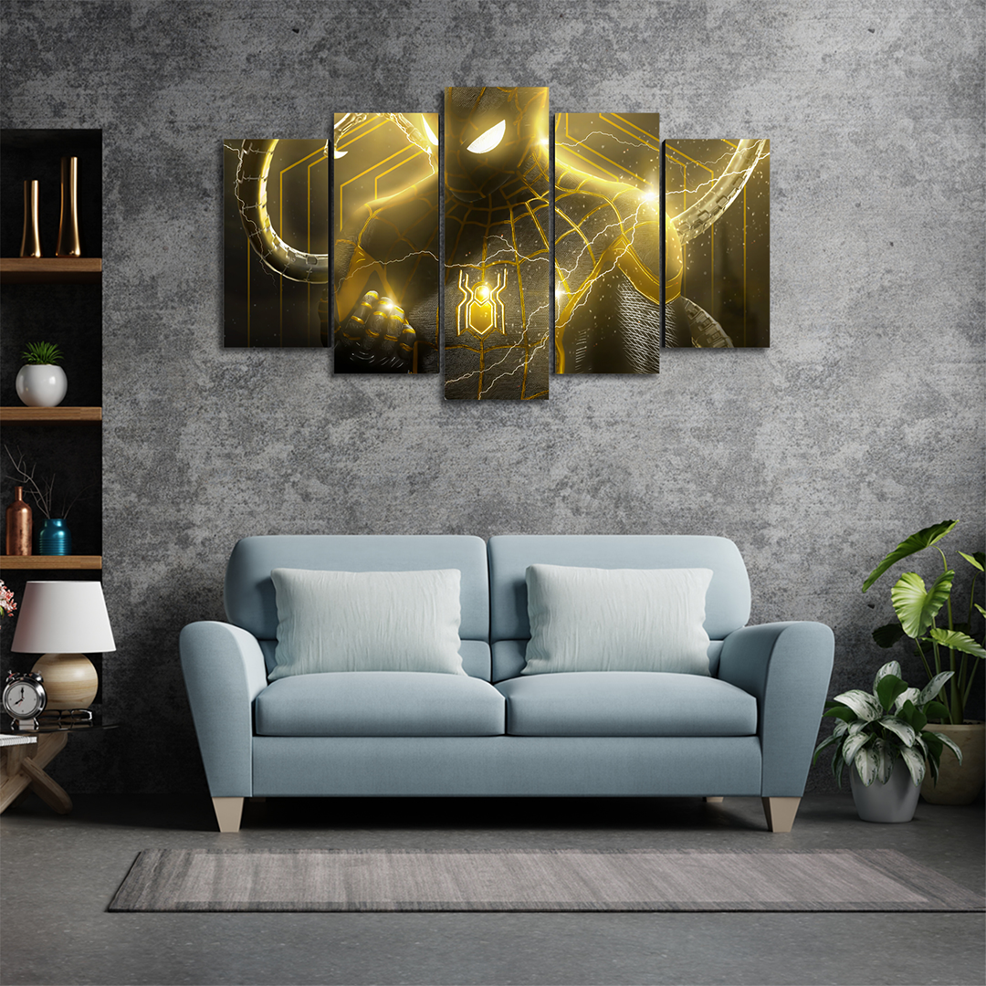 Cuadro Decorativo Spiderman NWH Traje Negro/Dorado Iluminado Marvel 100x60cm 5pzs Cuadros MX