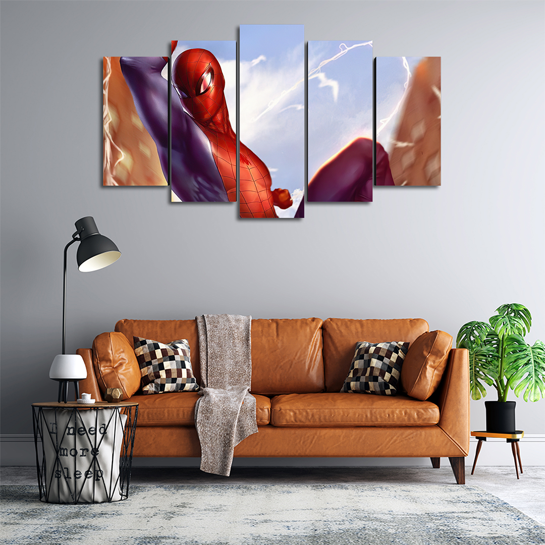 Cuadro Decorativo Spiderman Dibujo a Color Marvel 100x60cm 5pzs Cuadros MX