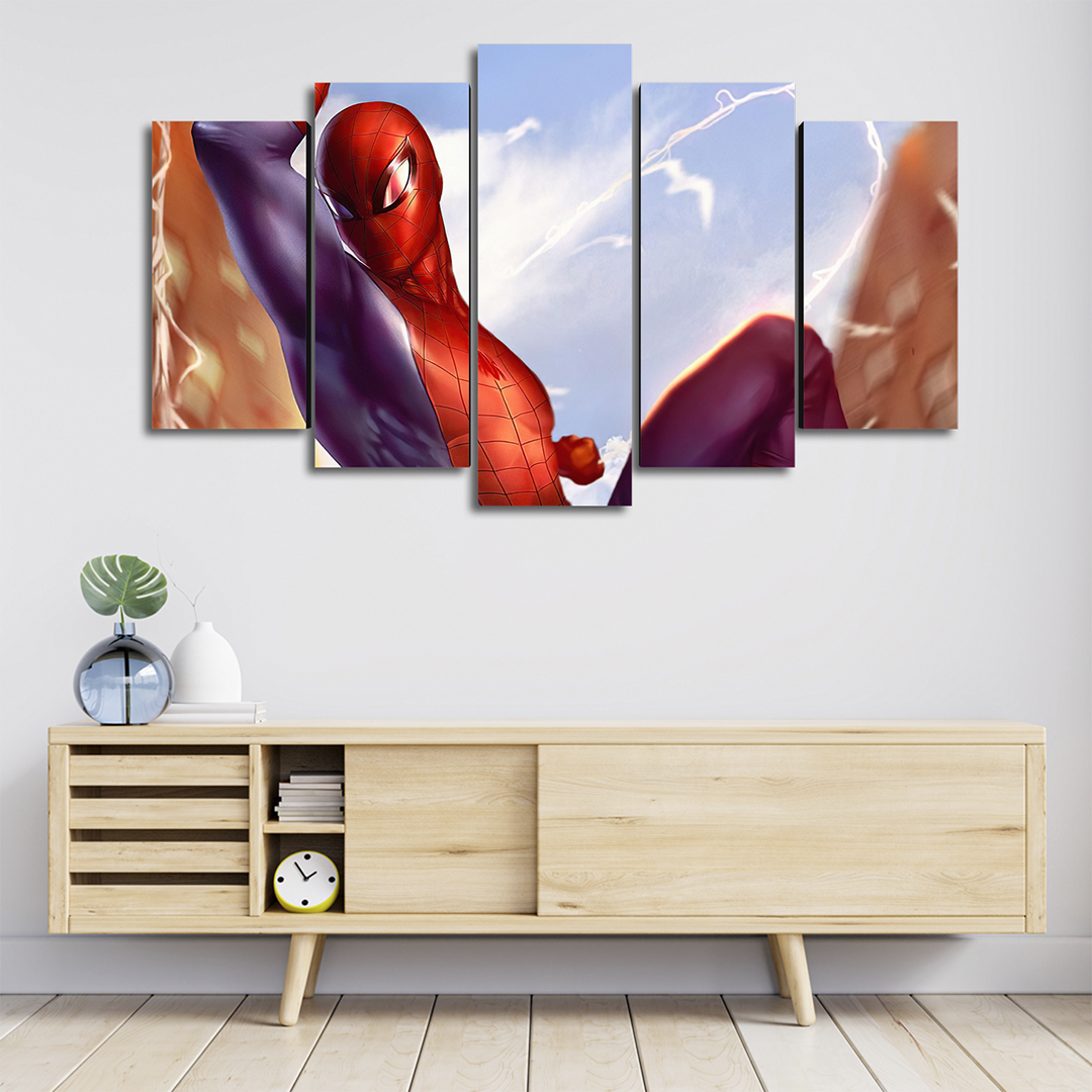 Cuadro Decorativo Spiderman Dibujo a Color Marvel 100x60cm 5pzs Cuadros MX
