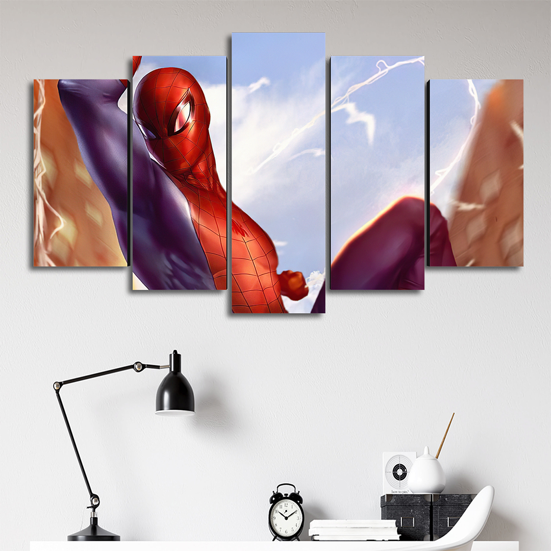 Cuadro Decorativo Spiderman Dibujo a Color Marvel 100x60cm 5pzs Cuadros MX