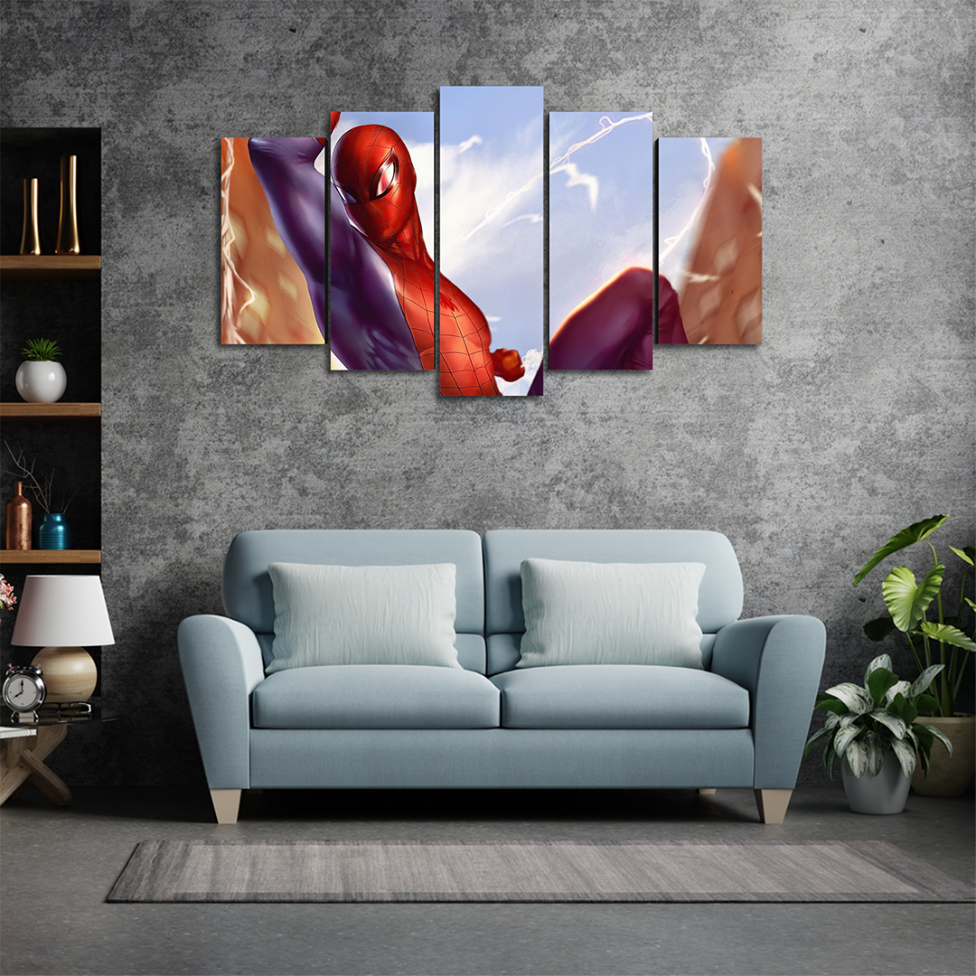 Cuadro Decorativo Spiderman Dibujo a Color Marvel 100x60cm 5pzs Cuadros MX